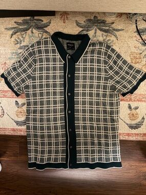 Abercrombie Men’s Green Checkered Sweater Polo size L